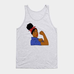 Black Woman Rosie The Riveter Afro Puff Tank Top